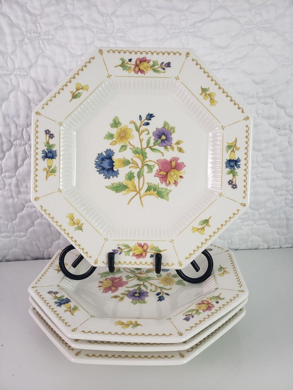 Vintage Nikko Classic Collection Magenta Salad Plates Octagonal Japan 4 PCS